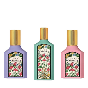 Gucci Flora Trio Set - Parfümprobe • Duftprobe – Gorgeous Gardenia, Gorgeous Jasmine, Gorgeous Magnolia - Entdecken Sie blumige Noten von Gardenie, Jasmin, Magnolie, Mandarine, Sandelholz, Amber und Patchouli. Erleben Sie diese luxuriösen Gucci-Düfte bei Parfümproben-bestellen.com!