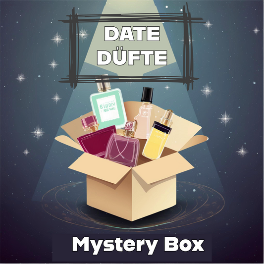 Date Night Parfüm Mystery Box – Drei luxuriöse Duftproben à 3 ml • Mit klar gekennzeichneten Flakons • Verführerische und elegante Düfte für romantische Anlässe • Ideal zum Entdecken oder Verschenken • Jetzt bestellen.